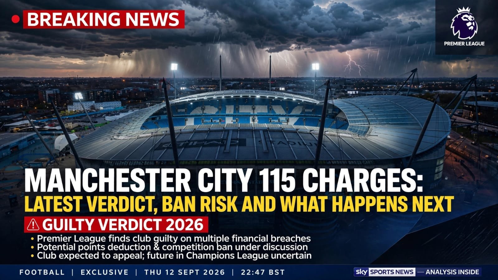 Manchester City 115 Charges Premier League: Latest Verdict, Ban Risk and What Happens Next