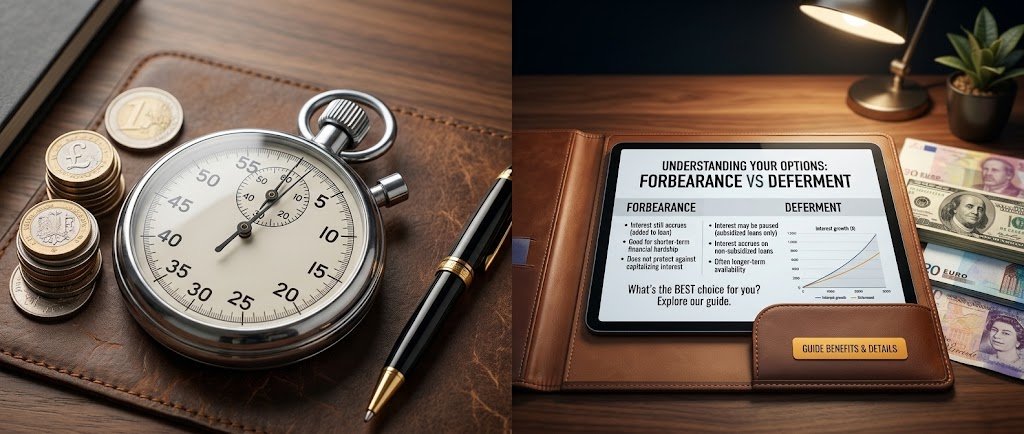 calendar with paused loan payment dates comparing forbearance vs deferment options