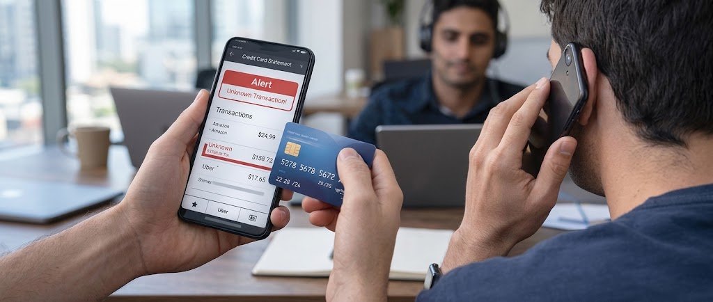 credit card fraud signs shown on a mobile banking statement