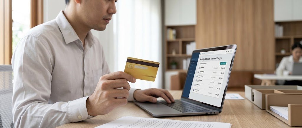 reviewing a credit card statement for hidden charges and fees