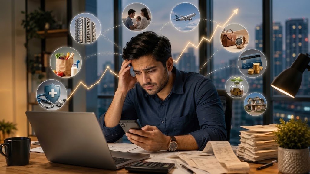 Person reviewing their budget and feeling stressed despite a recent salary increase, illustrating lifestyle inflation