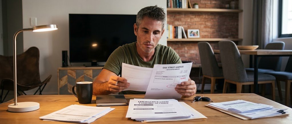 Person comparing emergency personal loans after an unexpected expense