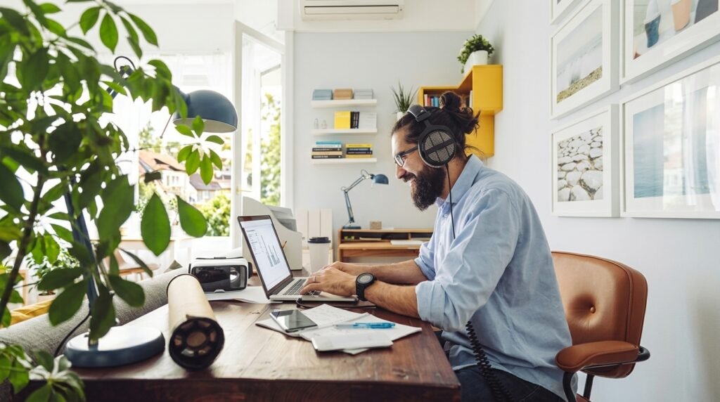 Person working on a laptop at a home desk, representing a side hustle in 2026