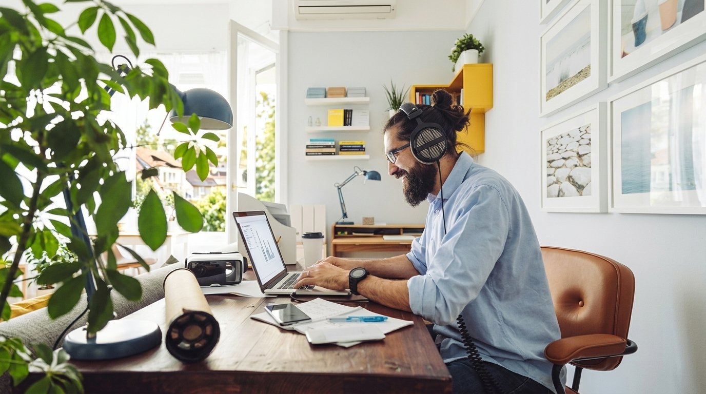 Person working on a laptop at a home desk, representing a side hustle in 2026
