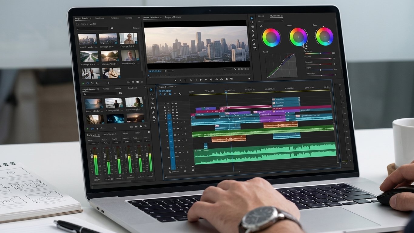 Creator applying video editing tricks on a laptop timeline to polish a clip