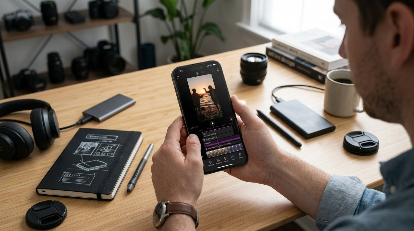 Creator editing a vertical Reel on a smartphone using a free video editing app