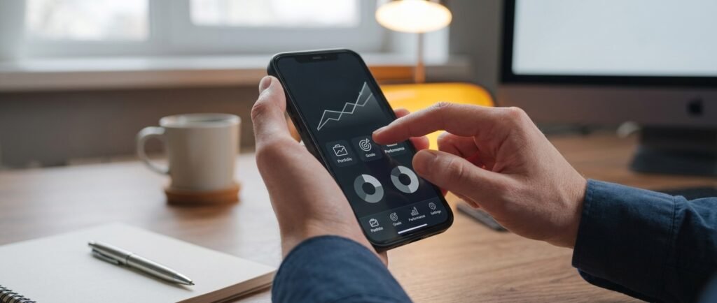 Person using an AI money app on a smartphone to turn small savings into investments