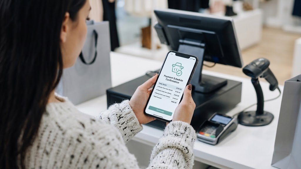 Person reviewing a buy now, pay later installment schedule on a phone to understand how it affects a credit score