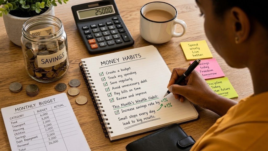 Person tracking a small 1% savings increase as part of a wealth-building habit