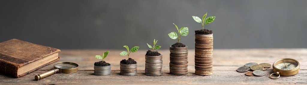 Seedling growing from stacked coins showing why to start investing early