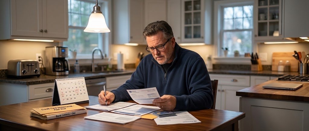 Person reviewing paperwork and a calendar while researching time-barred credit card debt