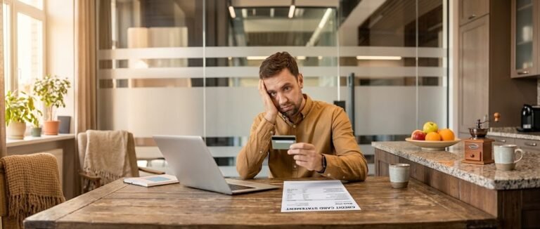 Person reviewing a credit card notice after a credit limit decrease