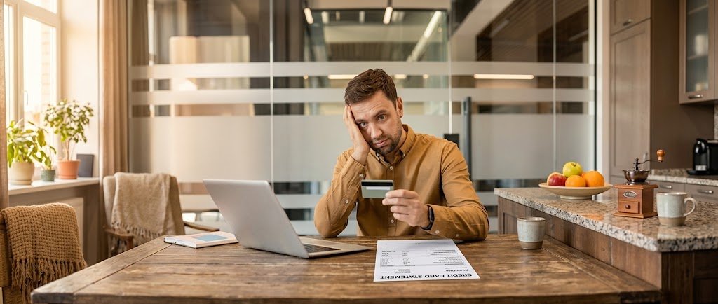 Person reviewing a credit card notice after a credit limit decrease