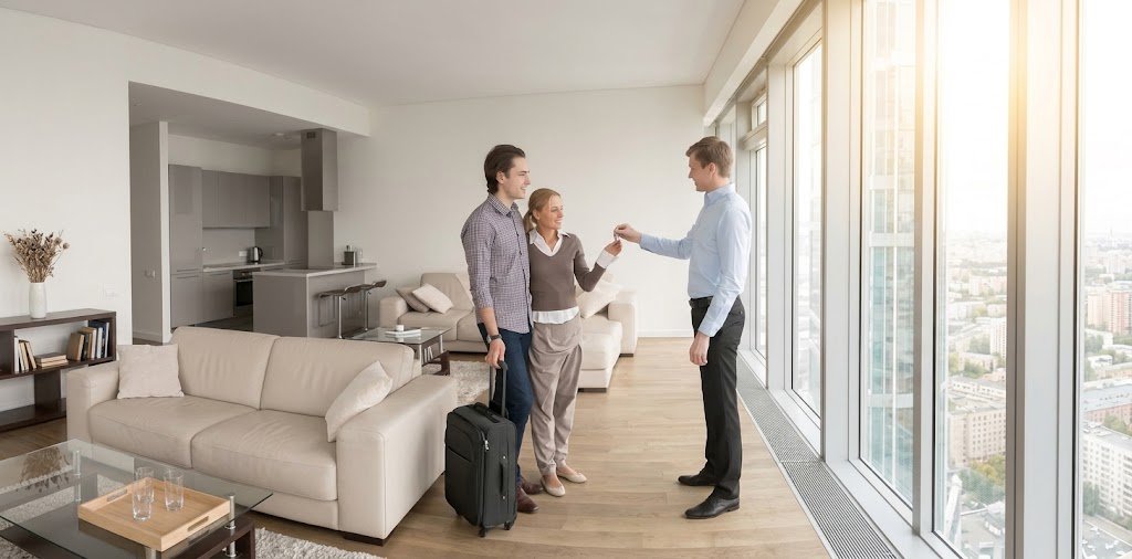 Homeowner showing a tidy spare room to a new tenant, illustrating rental income for beginners