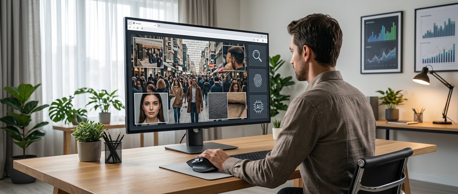 Person checking an online image to spot AI-generated content