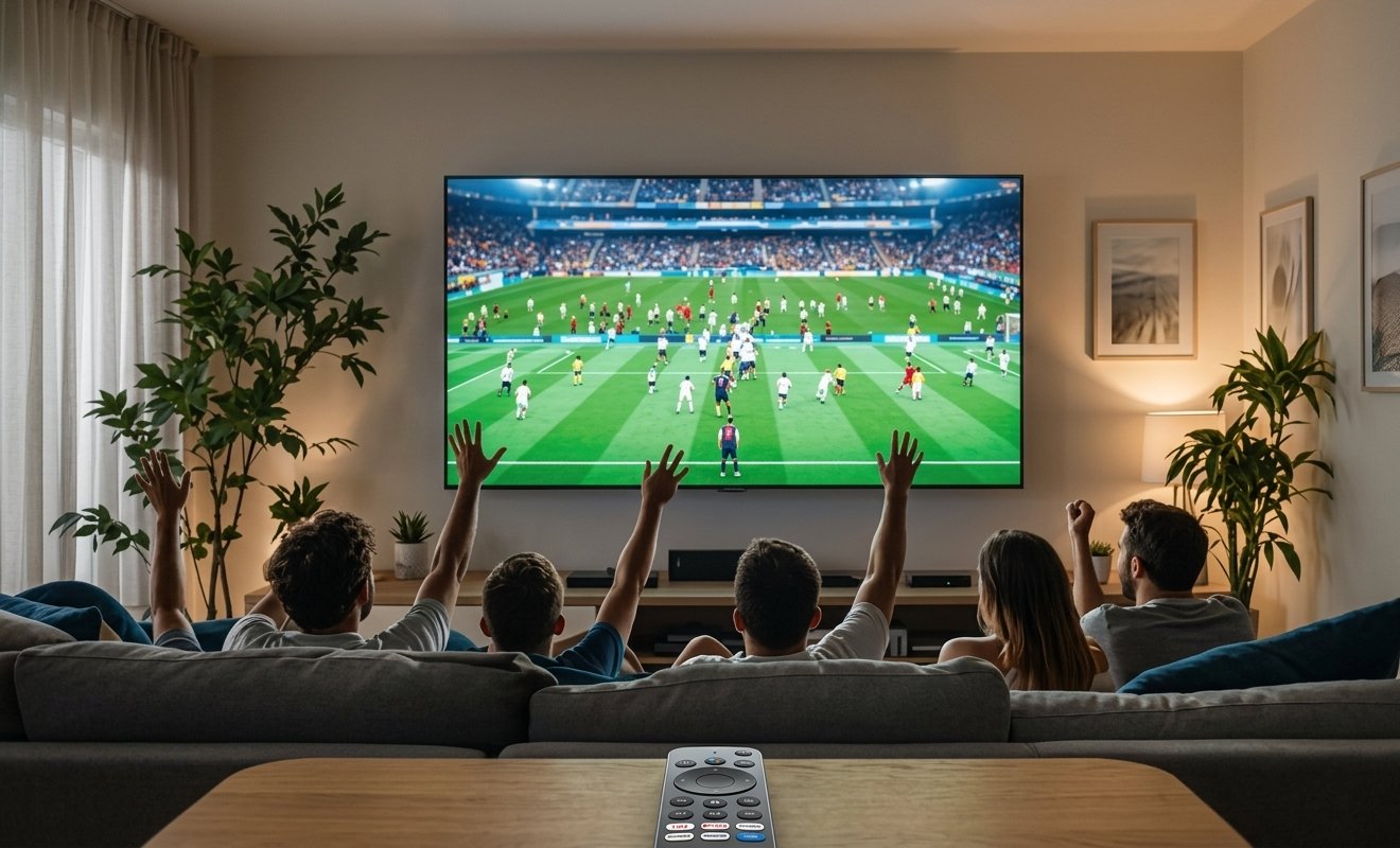 Fans watching a live game on a smart TV to watch live sports without cable