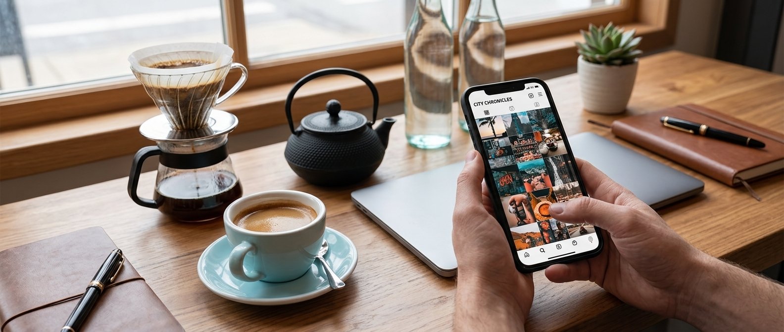 Person exploring Instagram tips and tricks on a smartphone at a desk
