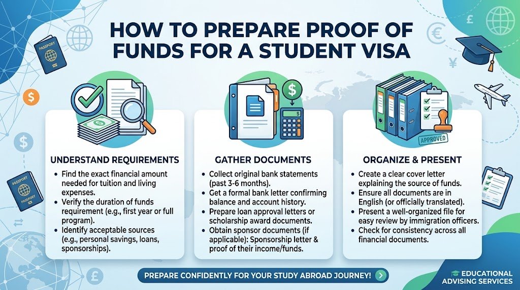 How to prepare proof of funds for a student visa