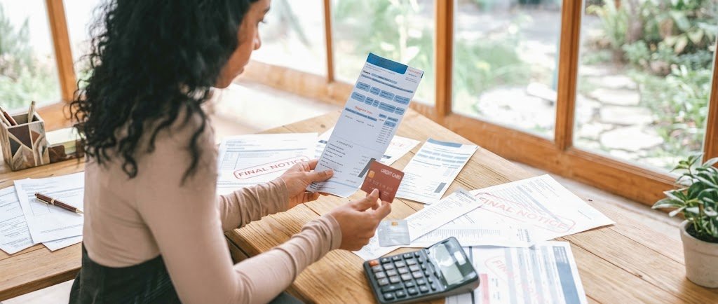 Person reviewing a credit card statement and tax paperwork to check how rewards are treated