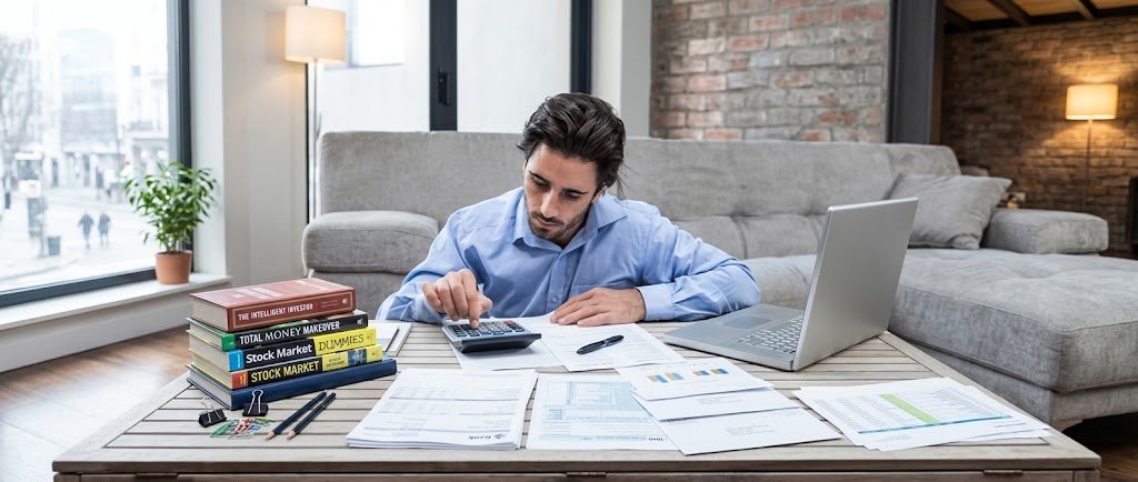 Person planning what to do with a sudden lump sum of money at a desk with a calculator and paperwork