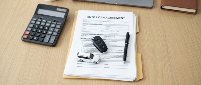 Car keys, calculator, and paperwork showing the cost of car ownership beyond the sticker price