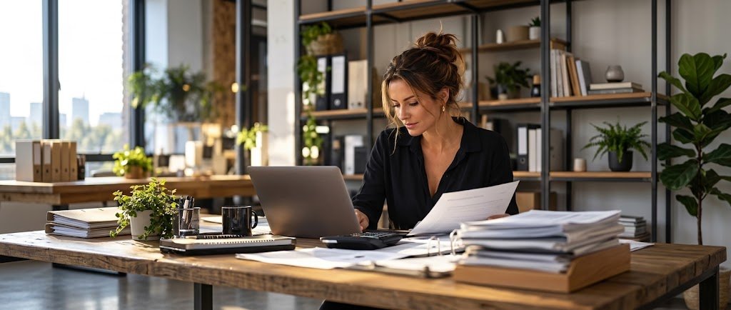 Person checking whether loan interest is tax deductible on a loan statement and tax forms
