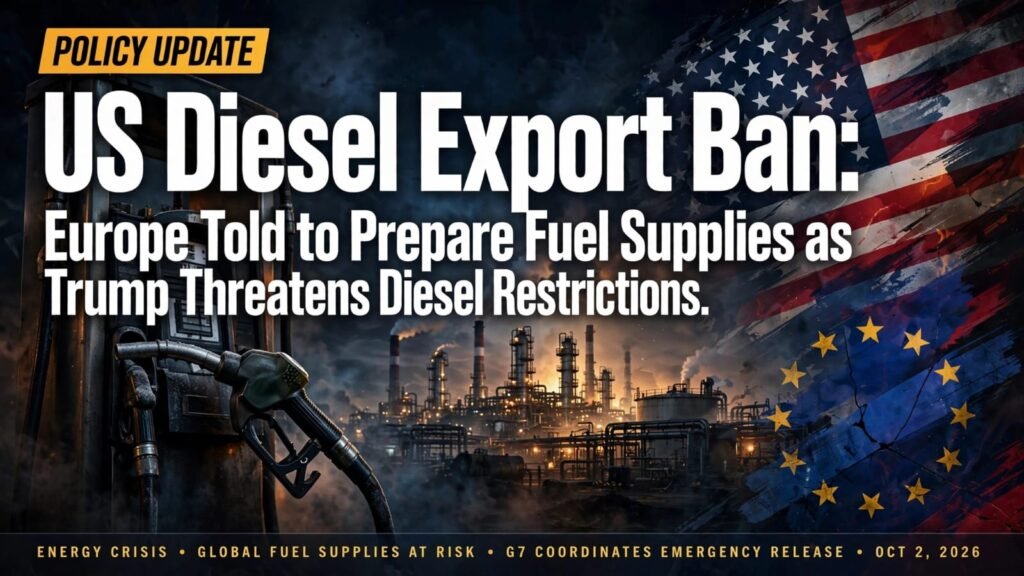 US Diesel Export Ban: Europe Told to Prepare Fuel Supplies as Trump Threatens Diesel Restrictions