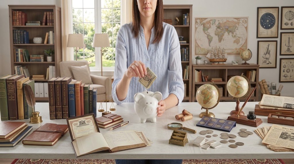 Hand dropping a five dollar bill into a piggy bank to illustrate the 5 dollar rule daily savings habit